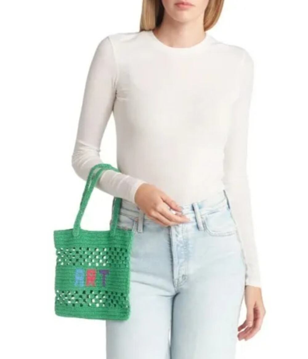 VENESSA ARIZAGA Crochet Mini Tote Bag in Green 8.5" W 8" L 100% Cotton NWOT